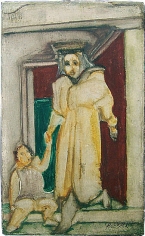 Mother and Child, 1938-39, oil on gesso on board, 5 x 3 in.