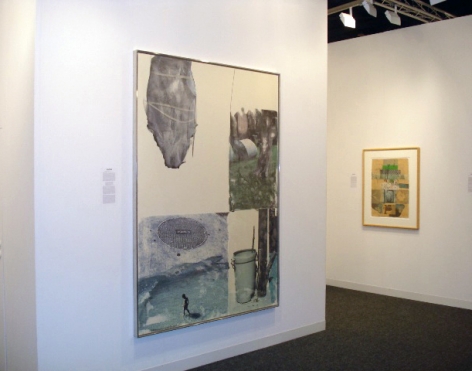 (From Left) Robert Rauschenberg, &quot;Page 8, Paragraph 3 (Short Stories),&quot; 2001, pigment transfer and graphite on polylaminate, 85 1/2 x 61 x 2 in., &quot;Damper,&quot; 1980, solvent transfer and fabric collage on paper, 22 1/4 x 30 1/2 in.