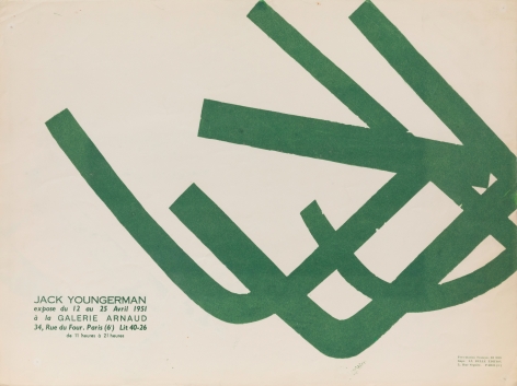 A Jack Youngerman poster for his exhibition at Galerie Arnaud in Paris.  Green abstract form on white ground