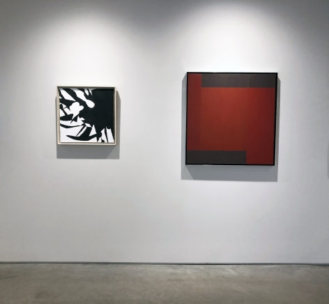 Two paintings installed on a white wall at the Washburn Gallery