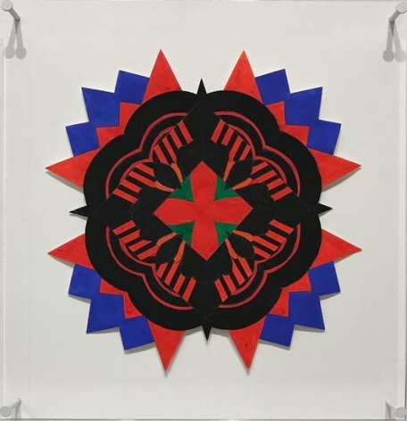 Cross Red, 2008-18, gouache on cut paper, 15 1/4 x 15 1/4 x 1 1/4 in. (framed)