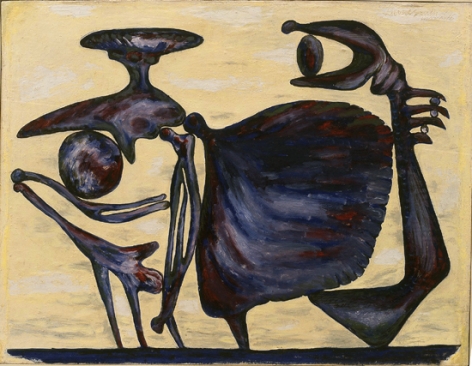DAVID SMITH (1906-65), “Untitled (two bony figures)”, 1946  Oil on paperboard 23 1/4 x 30 in.