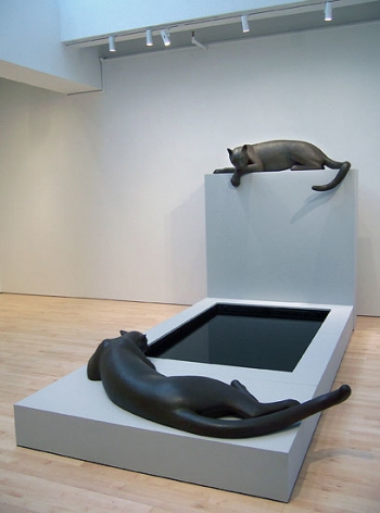 Cougar Pond, 2005, bronze, metal, water, 84 x 136 x 74 in. (overall size) by Gwynn Murrill