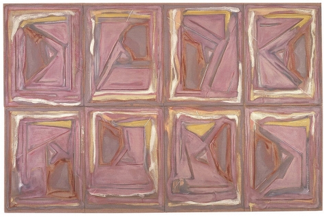 Boomerang, 2007, oil on linen, with collage, 4 1/2 x 62 1/2 in.
