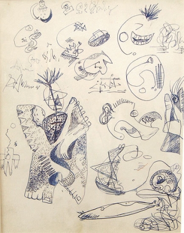 Untitled, c. 1939-42, pen and blue ink with touches of brown crayon on paper, 13 x 10 3/8 in. CR 578 (recto)