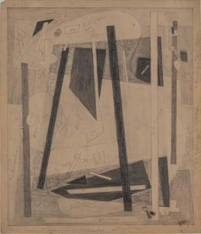 Alice Trumbull Mason, Drawing for "Bearings in Transition" Series, c. 1947, graphite on paper, 15 5/8 x 12 in.