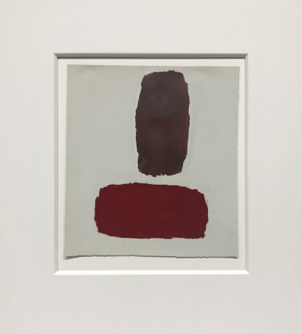 Painting on paper by Ray Parker with a purple vertical form over a burgundy horizontal form